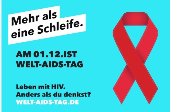 Graphik  "Welt-Aids-Tag" am 01.12.2023. Aufschrift: Leben mit HIV. Anders als du denkst? Am 01.12. ist Welt-Aids-Tag.
