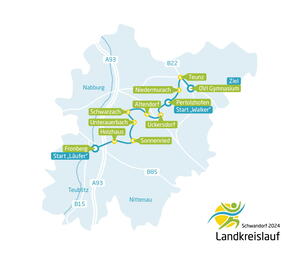 Die Grafik zeigt den Streckenverlauf des Landkreislaufs 2024