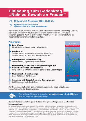 Am 25.11.2026 findet in der Spitalkirche in Schwandorf eine Feier statt. Im Bild finden Sie Infos zur Veranstaltung.